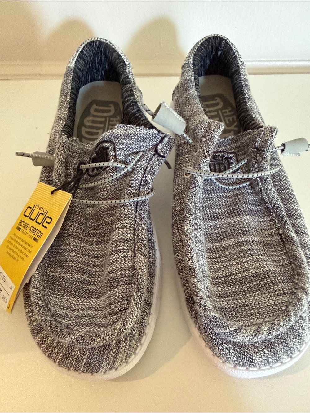 New Hey Dude Knit Slip-On Shoes - Gray and White women 10 men 8 - Picture 3 of 7